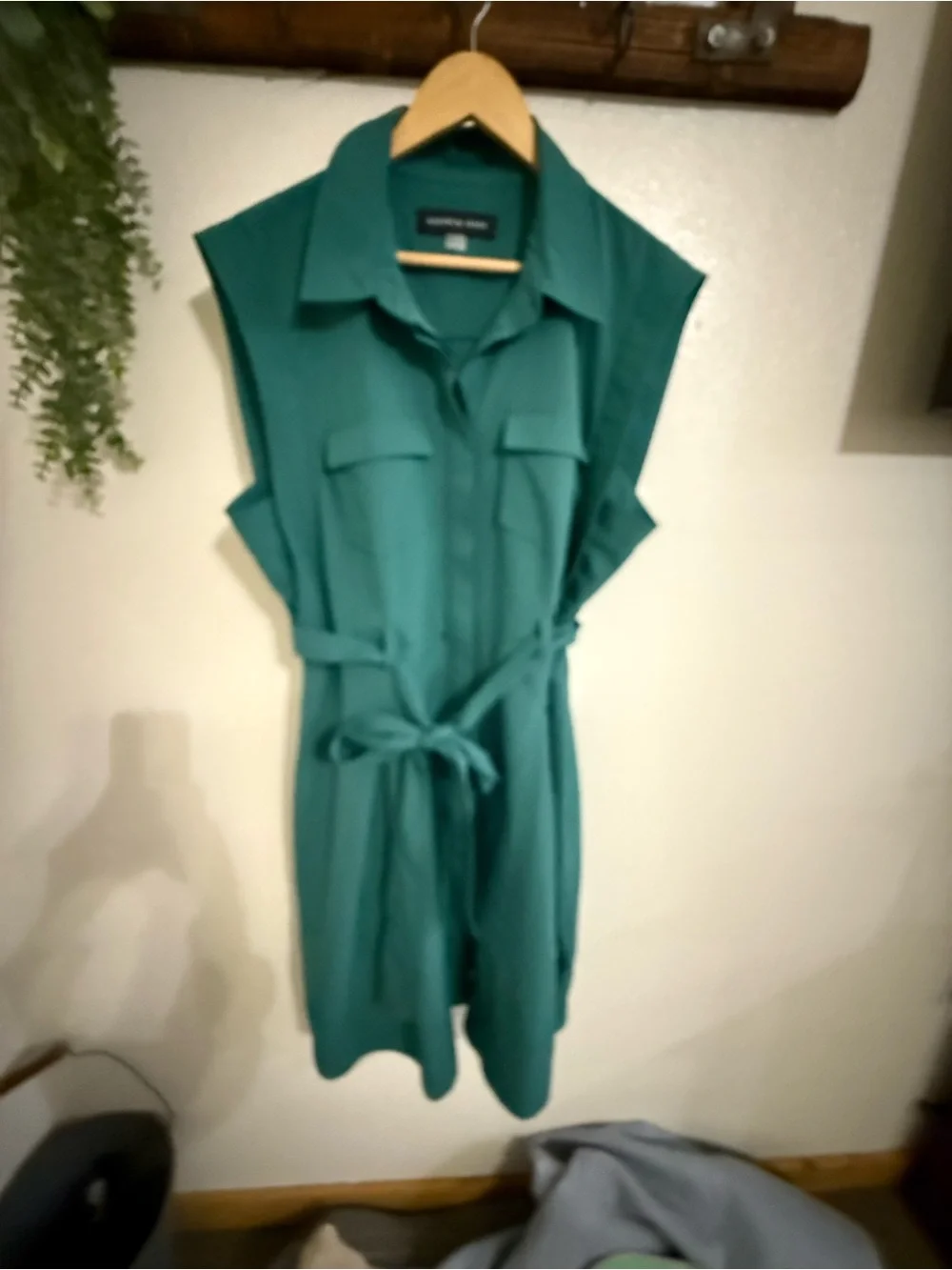 Andrew Marc Women’s Size 14 Green Belted Shirt Dress Sleeveless Stretch Midi Uti